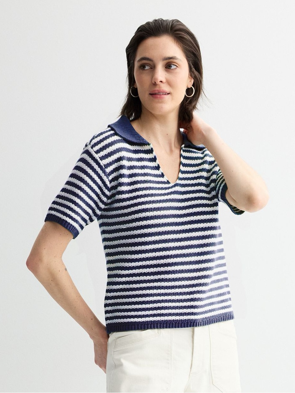 Sonoma Goods For Life® Short Sleeve Collared Sweater Blue & White Size 1X